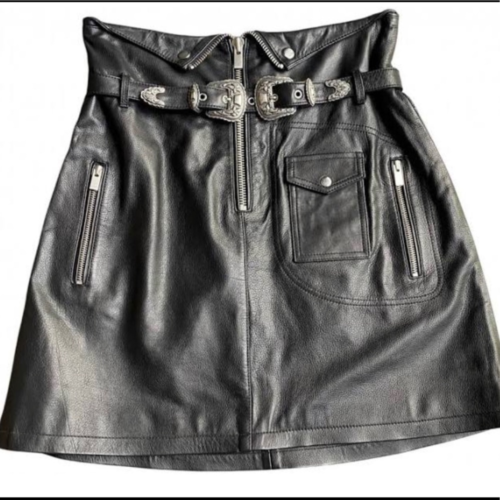 The Kooples Black Leather Skirt Size 3